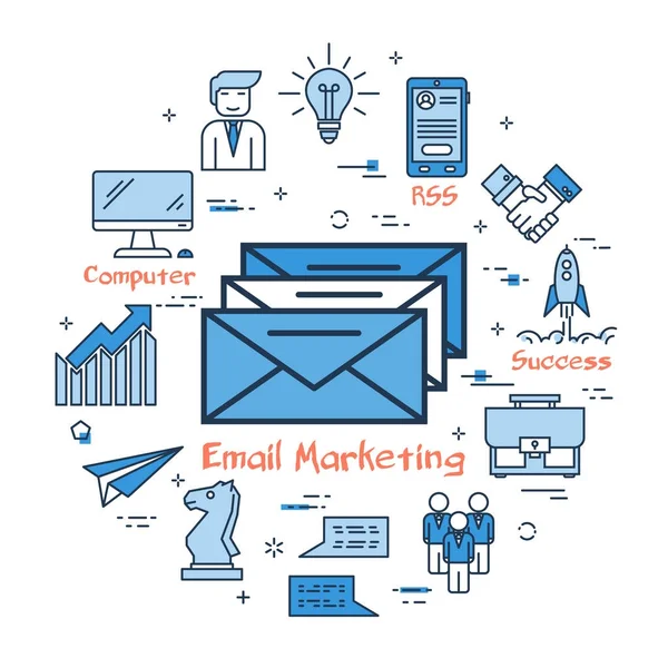 Modré kulaté Email Marketing koncept — Stockový vektor