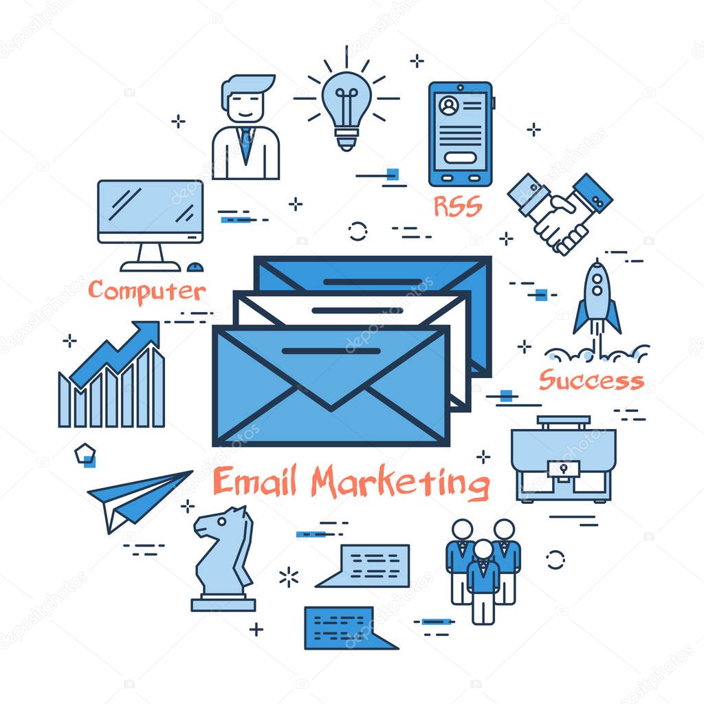 Blue round Email Marketing concept