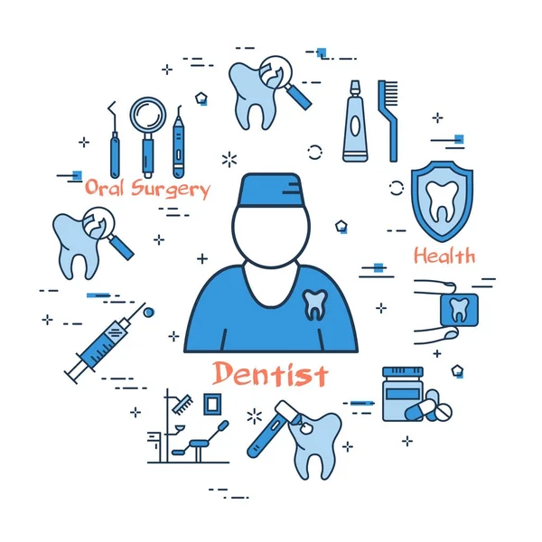Banner redondo azul - Médico dentista masculino —  Vetores de Stock