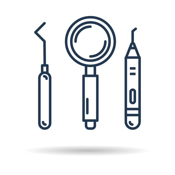 Icono lineal aislado de instrumentos dentales — Vector de stock