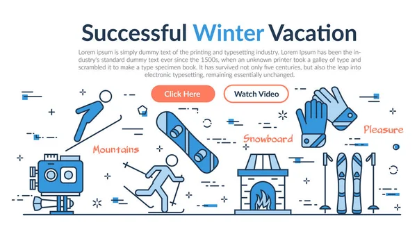 Encabezado del sitio web - Exitosas vacaciones de invierno — Vector de stock