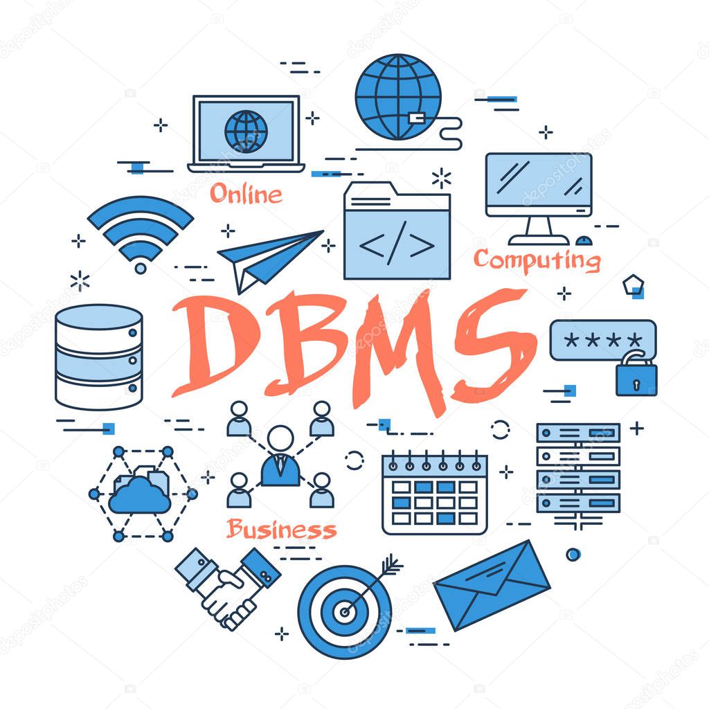 Blue round dbms concept stock vector sergeyvasutin 178005112