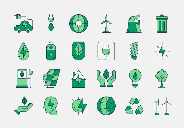Zöld körvonal Eco ikonok — Stock Vector