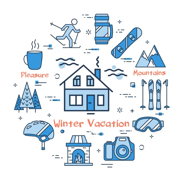 Blue Winter Vacation in Mountains Conceito —  Vetores de Stock