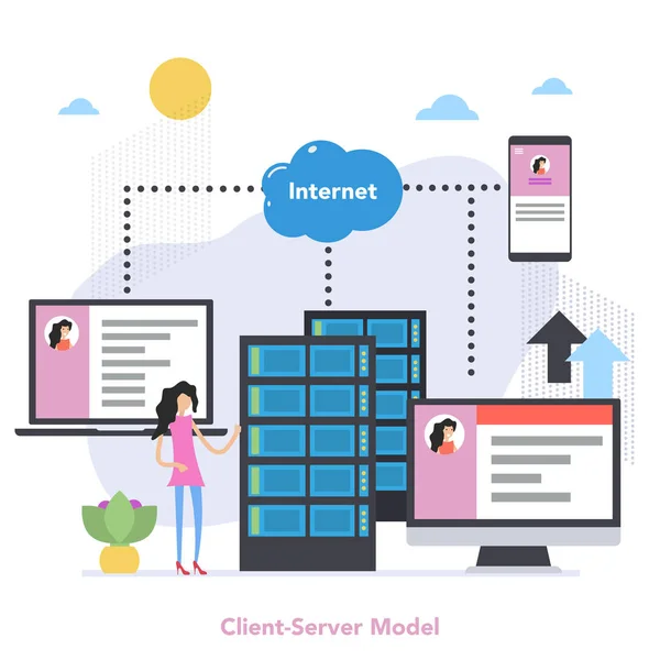 Fyrkantig klient server modell koncept med Gradient — Stock vektor