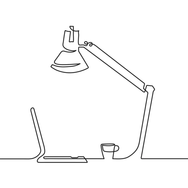 Vetor preto contínuo uma linha de lâmpada de escritório de mesa — Vetor de Stock