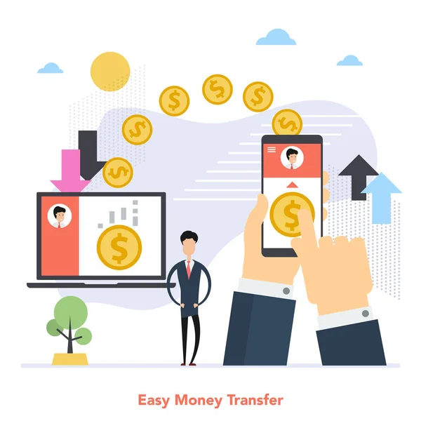 Square concept of worldwide money transfer in flat — Stock Vector