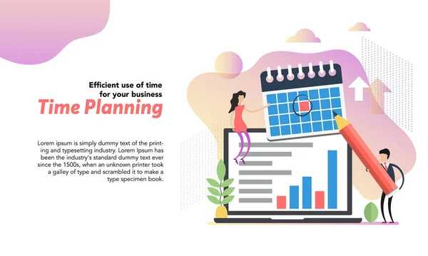 Web header template of time planning in flat — 스톡 벡터