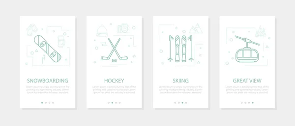 Vector cuatro deportes de invierno banners móviles verticales — Vector de stock