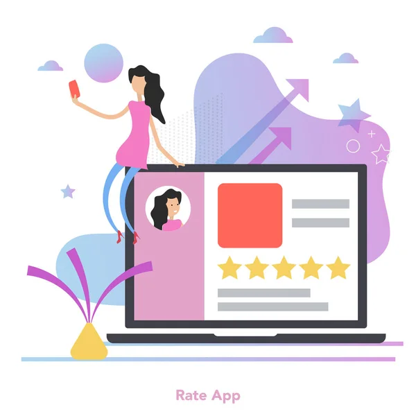 Pretty woman give a five star rating from mobile — Stockový vektor