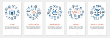 Vector five internet banners - WAF, LAN, worldwide web