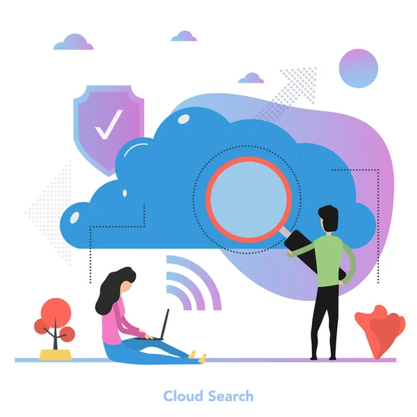 Vector square concept of cloud search in flat — 图库矢量图片