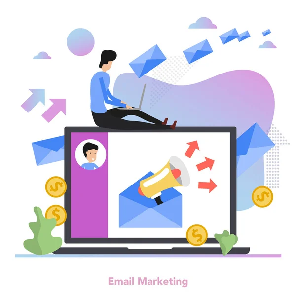 Square koncept e-mailového marketingu v bytě — Stockový vektor