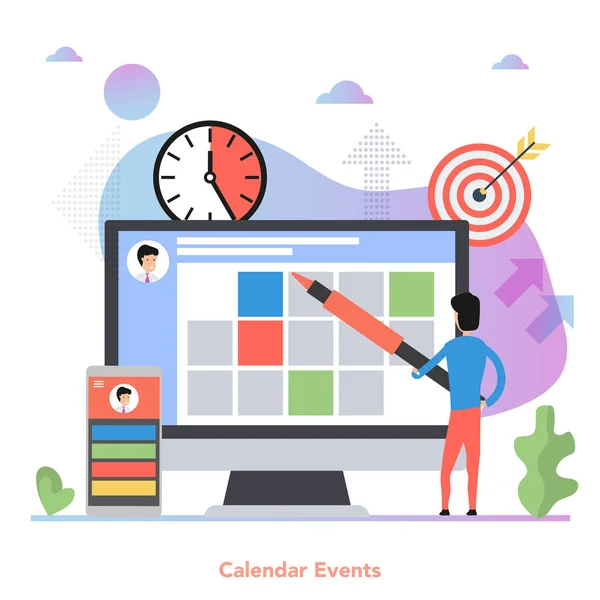 Concepto cuadrado de eventos de calendario en estilo plano — Vector de stock