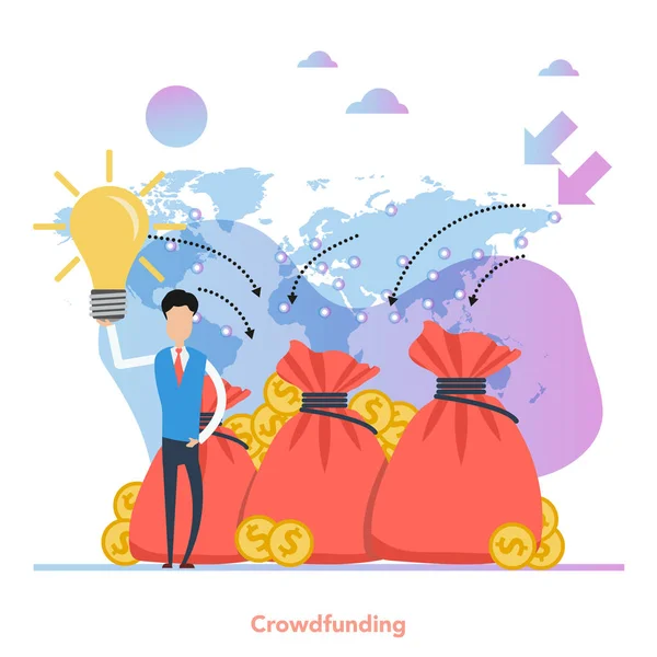 Concept carré de crowdfunding - démarrage réussi d'une entreprise — Image vectorielle