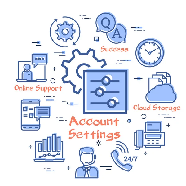 Vectorconcept van online ondersteuning - accountinstellingen icoon — Stockvector