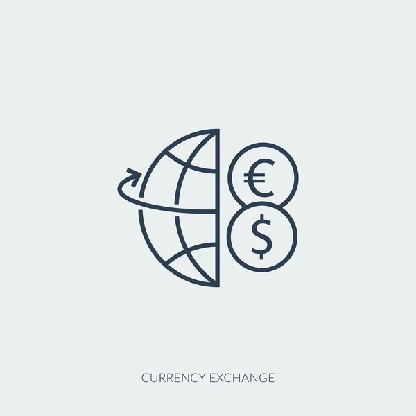 Векторный контур иконки обмена валют - полземного шара и монет — стоковый вектор