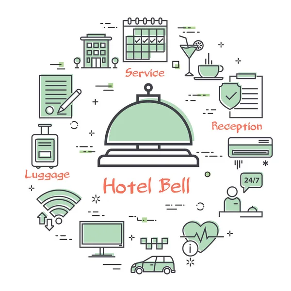 Conceito quadrado de serviço de hotel vetorial - ícone do Hotel Bell — Vetor de Stock