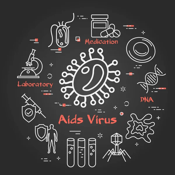 Vector concepto negro de bacterias y virus - ícono de VIH SIDA — Vector de stock