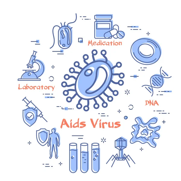 Concepto vectorial de bacterias y virus - ícono de VIH SIDA — Vector de stock