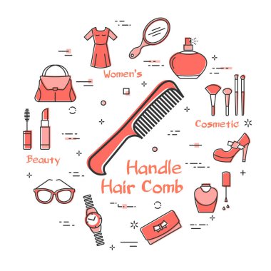 Woman Accessories Concept with Red Handle Hair Comb Icon