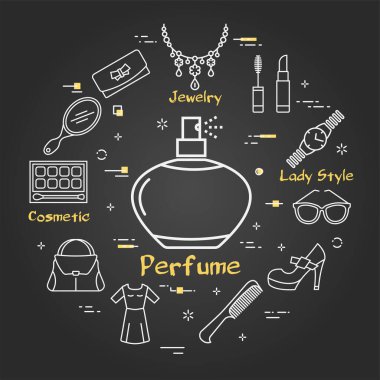 Woman Black Accessories Concept with Perfume Vessel Icon