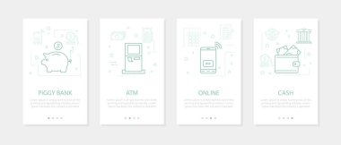 Dört dikey sancak - bankacılık ve finans - domuz kumbarası, ATM