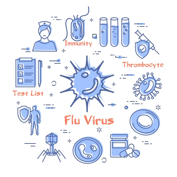 Concepto vectorial de bacterias y virus - icono del virus de la gripe — Vector de stock