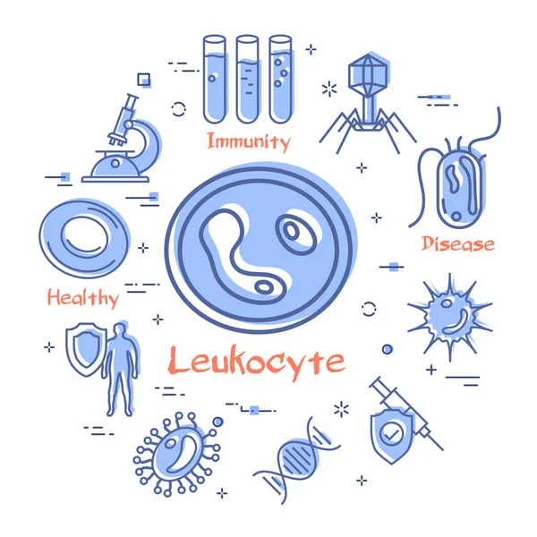 Concepto vectorial de bacterias y virus - icono leucocitario — Vector de stock