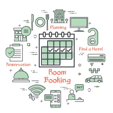 Vektör Otel Servis Meydanı Konsepti - Oda Rezervasyonu