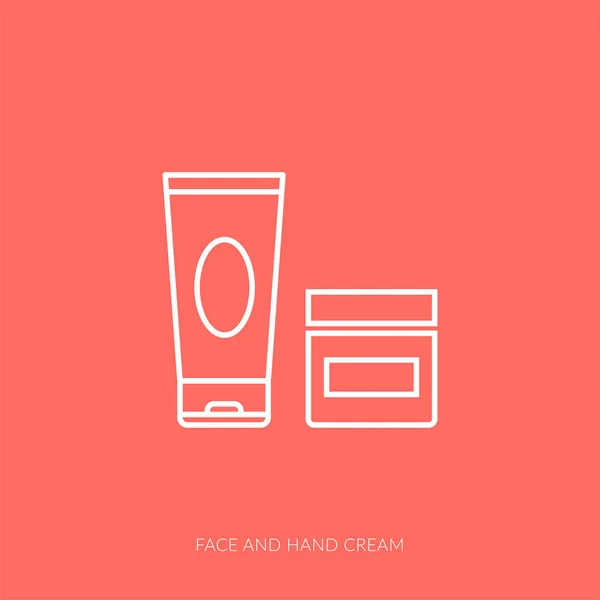 Icono de contorno vectorial de accesorios de mujer - crema facial y de manos — Vector de stock