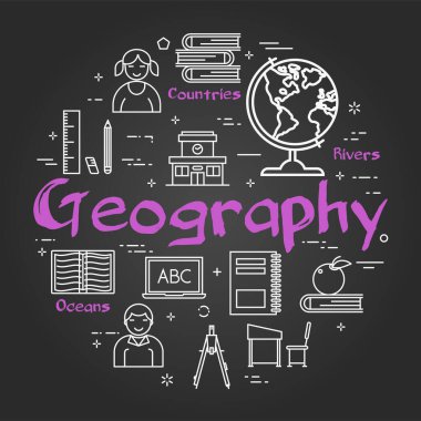 Vector line black round school subject of geography