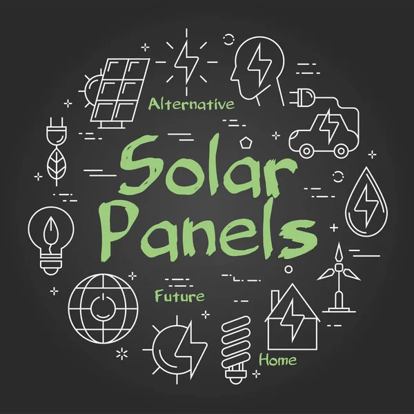 Vector black board eco concept of solar panels — Stock vektor