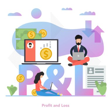 Vector flat horizontal banner of profit and loss