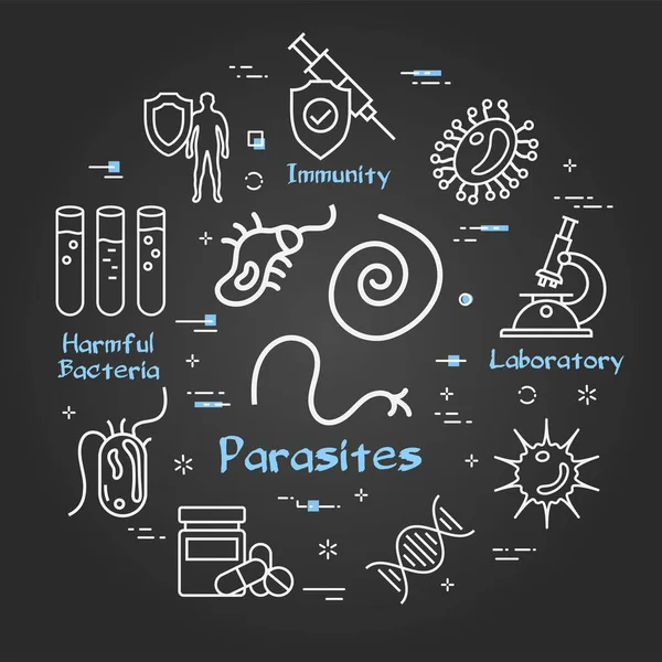 Vector black concept of bacteria and viruses - worms and parasites icon — Stok Vektör