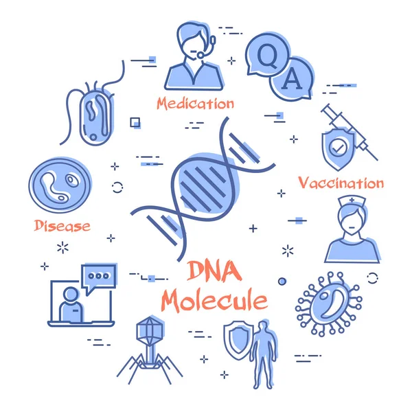 Concepto vectorial de bacterias y virus - icono de la molécula de ADN — Vector de stock