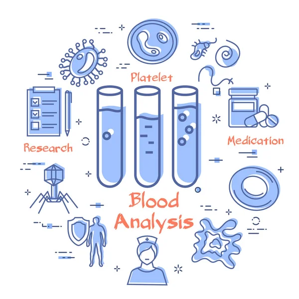 Concepto vectorial de bacterias y virus - icono de análisis de sangre — Vector de stock