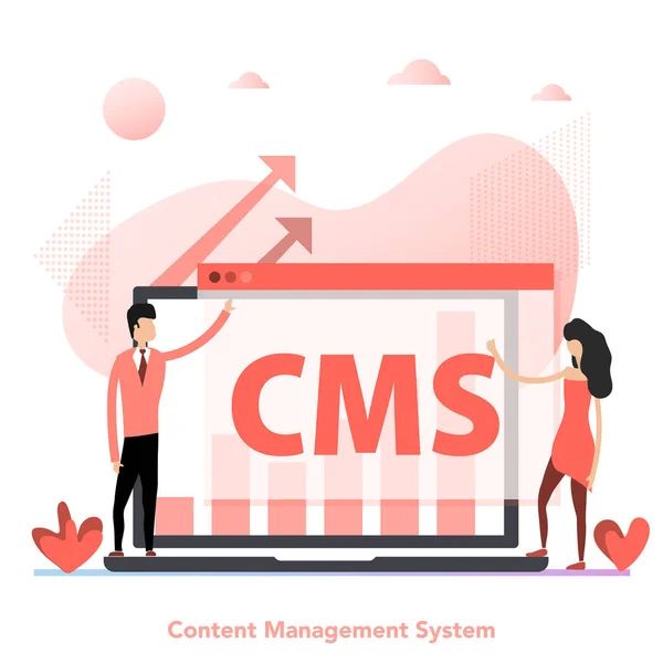 Vector red color flat concept of CMS content management system — Stockový vektor