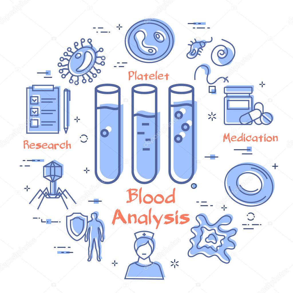 Vector concept of bacteria and viruses - blood analysis icon
