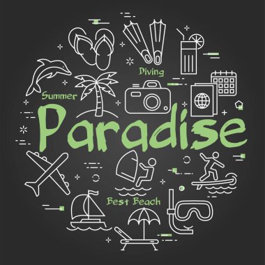 Yaz cenneti temasında vektör renkli simgeler