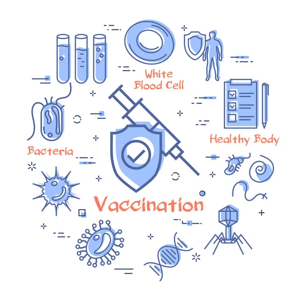 Concepto vectorial de bacterias y virus - icono de la jeringa de vacunación — Vector de stock