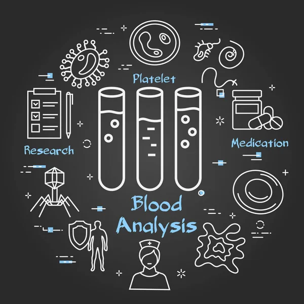 Vector zwart concept van bacteriën en virussen - pictogram bloedanalyse — Stockvector