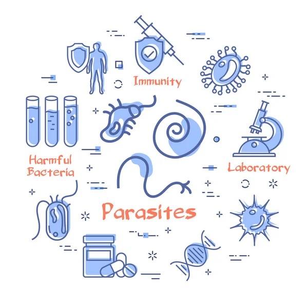 Bakteri ve virüs taşıyıcı kavramı - solucanlar ve parazitler simgesi — Stok Vektör