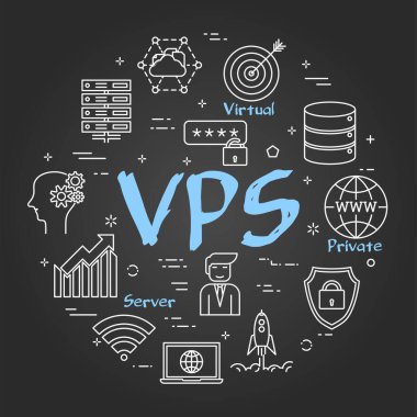 Vektör yuvarlak afişi - Siyah üzerine VPS konsepti