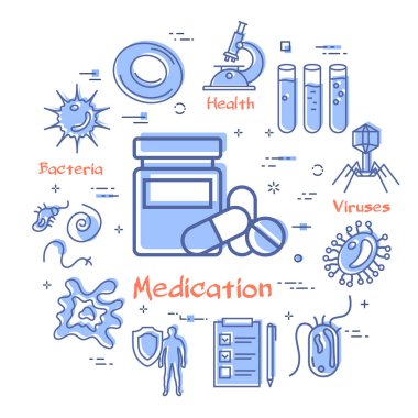 Vector concept of bacteria and viruses - medication icon clipart
