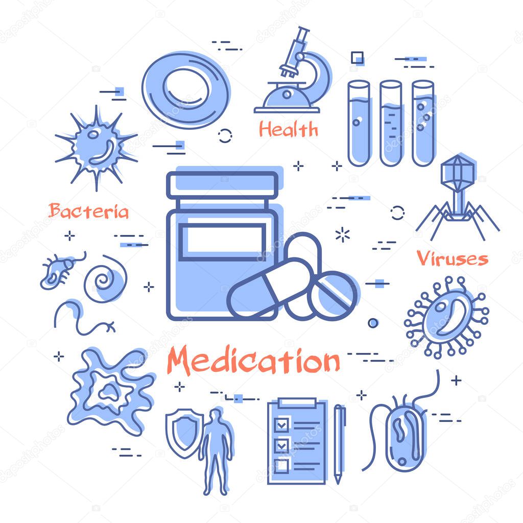 Vector concept of bacteria and viruses - medication icon