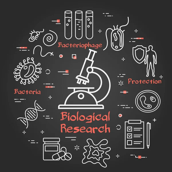 Conceito de vetor preto de pesquisa de bio microscópio —  Vetores de Stock