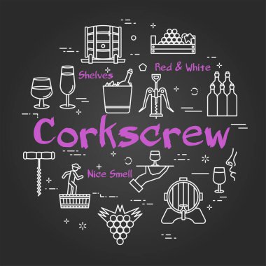 Metin tirbuşonla şarap yapımı için vektör siyahı kavramı