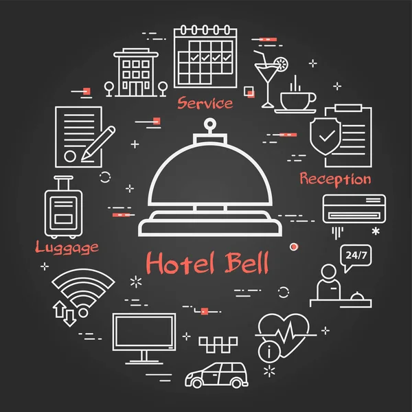 Conceito quadrado de serviço de hotel preto vetorial - ícone do Hotel Bell — Vetor de Stock