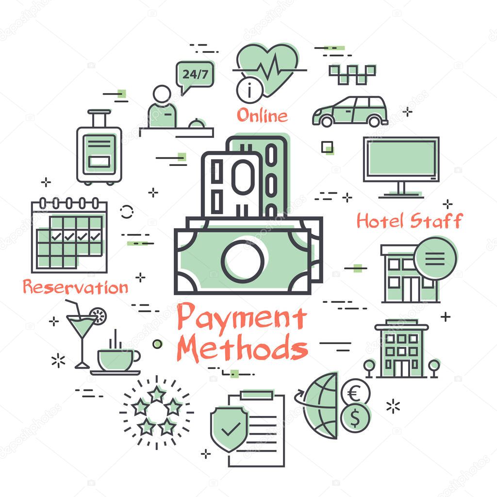 Vector hotel service square concept - Hotel Payment Methods
